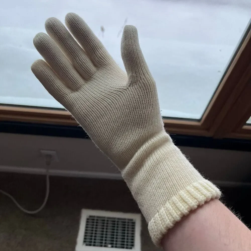 VTG Ivory Cable Knit Long Gloves 60s Romantic Minimalist Winter